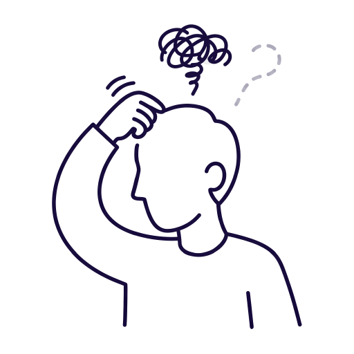 Illustration of a person scratching their head, trying to remember something, with a tangled thought scribble above them.