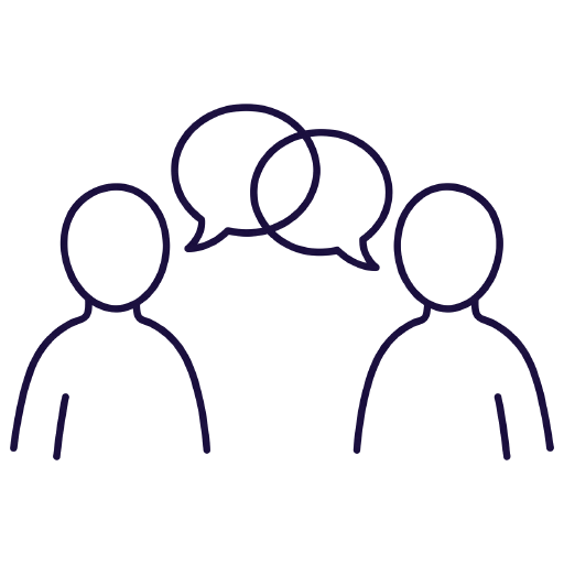 Illustration of two people facing each other, each with an overlapping speech bubble.