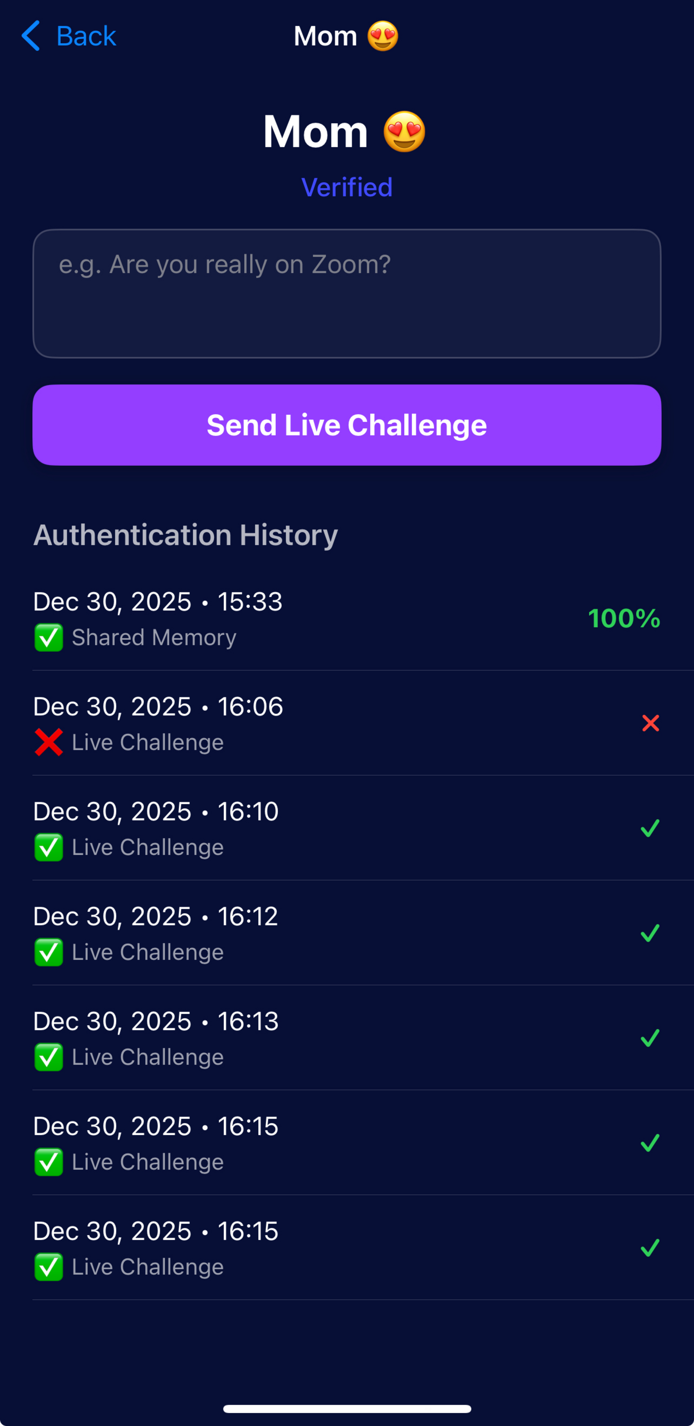 Contact-specific authentication history