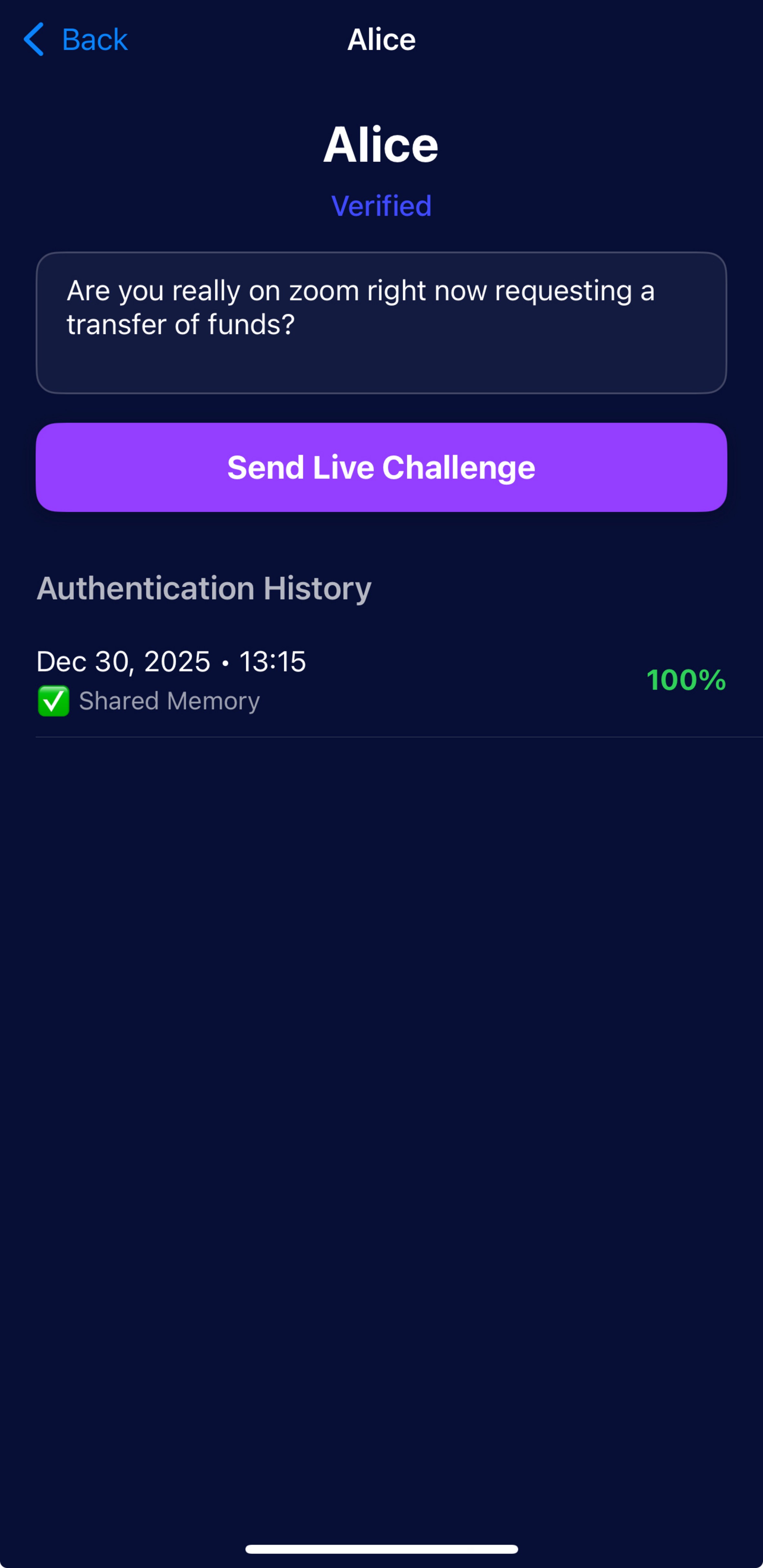 Sending live challenge